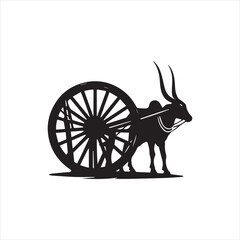 Fototapeta premium bullock cart wheel silhouette vector With White Background 