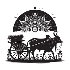 Fototapeta premium bullock cart wheel silhouette vector With White Background 