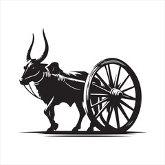 Fototapeta premium bullock cart wheel silhouette vector With White Background 