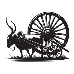 Fototapeta premium bullock cart wheel silhouette vector With White Background 