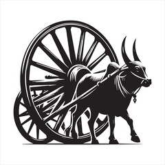 Fototapeta premium bullock cart wheel silhouette vector With White Background 