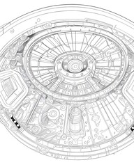 Naklejka premium Sketch of the gearbox. Drawing on a white background.