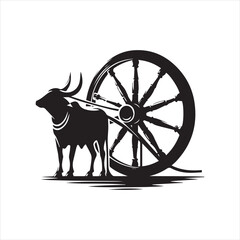 Fototapeta premium bullock cart wheel silhouette vector With White Background 