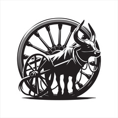 Fototapeta premium bullock cart wheel silhouette vector With White Background 
