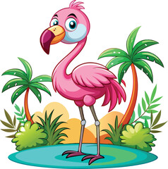 Fototapeta premium Cute cartoon isolated Flamingos on the beach
