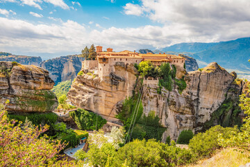 The monastery Meteora, rocky monasteries complex in Greece near Kalabaka city. Holy Monastery of Varlaam