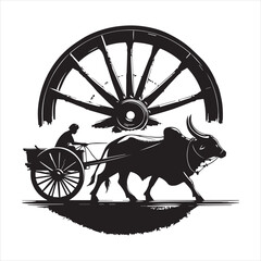 Fototapeta premium bullock cart wheel silhouette vector With White Background 