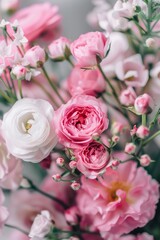 Fototapeta premium Pink and white flowers in soft focus, floral beauty concept. Background with copy space 