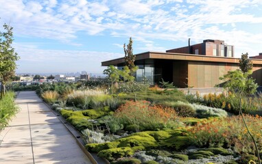 Prehistoric vegetation thriving on a contemporary green roof in an urban environment
