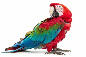 Obraz premium Red macaw parrot isolated on white background. Bird pet with copy space 