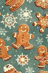 Seamless christmas pattern retro style with gingerbread cookies 