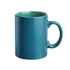 Blue ceramic coffee mug featuring a sturdy handle, perfect for hot beverages. Isolated on transparent background, png.