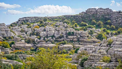 Rock formations with curious shapes in the Torcal de Antequera in the province of Malaga