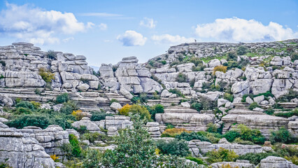 Rock formations with curious shapes in the Torcal de Antequera in the province of Malaga