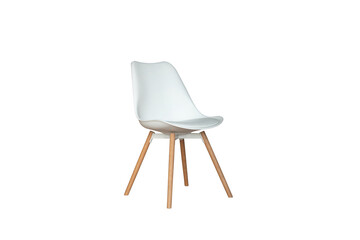 white chair with wooden legs isolated on a white background