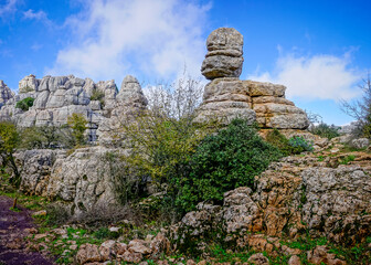 Rock formations with curious shapes in the Torcal de Antequera in the province of Malaga