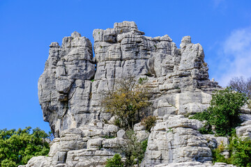 Rock formations with curious shapes in the Torcal de Antequera in the province of Malaga