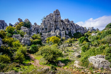 Rock formations with curious shapes in the Torcal de Antequera in the province of Malaga