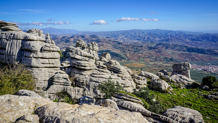 Rock formations with curious shapes in the Torcal de Antequera in the province of Malaga