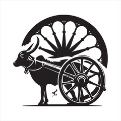 Fototapeta premium bullock cart wheel silhouette vector With White Background 