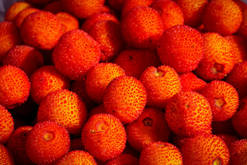 Basket of very ripe red strawberry trees