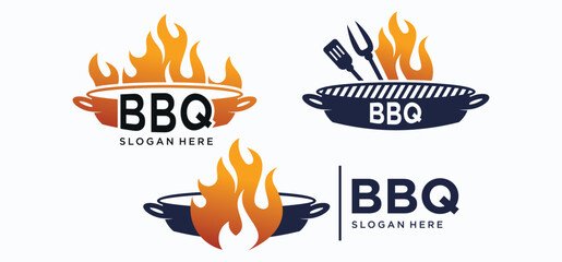 Barbecue logo design with burning fire, vector BBQ logo.