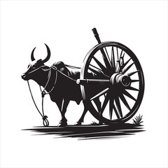 Fototapeta premium bullock cart wheel silhouette vector With White Background 