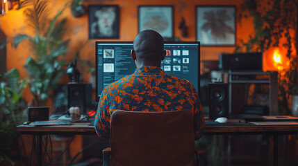 Obraz premium Software developer working from home office using computer at desk