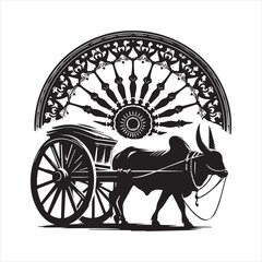 Fototapeta premium bullock cart wheel silhouette vector With White Background 