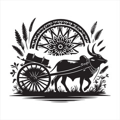 Fototapeta premium bullock cart wheel silhouette vector With White Background 
