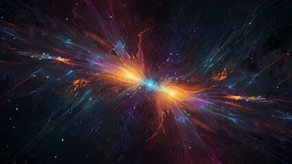 Fototapeta premium An abstract digital illustration representing positive and negative ions in a cosmic field, with vibrant electric arcs and glowing particles, creating a sense of energy flow and balance