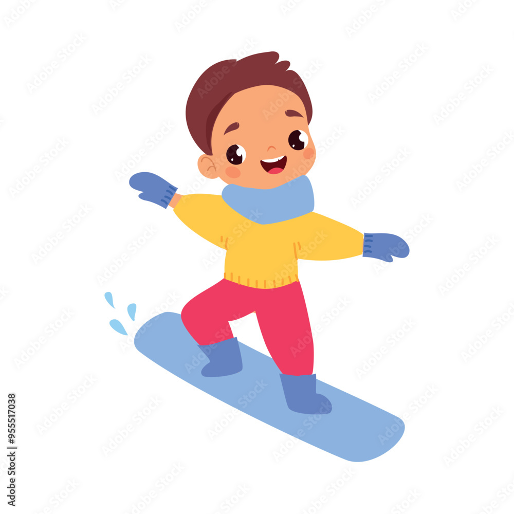 Poster boy character ride snowboard do sport vector illustration