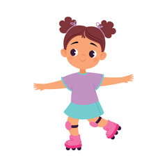 Girl Character Roller Skating Do Sport Vector Illustration