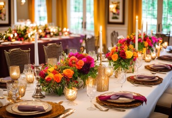 timeless family gatherings featuring vibrant table arrangements colorful elegant place lively decorations memorable moments, accessories, ambiance, art