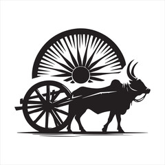 Fototapeta premium bullock cart wheel silhouette vector With White Background