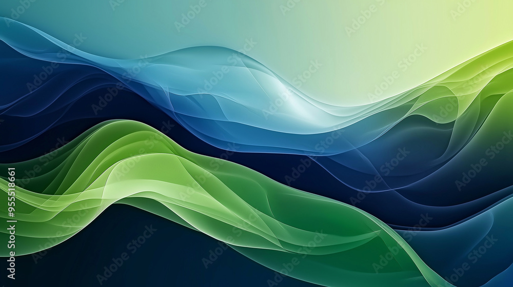 Aufkleber abstract blue and green waves background flowing in the digital space