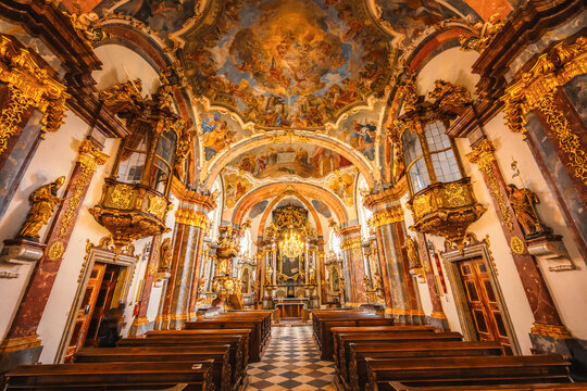Interior of Prague Loreta catholic church in Prague, Czech Republic (Kostel Narozeni Pane or Prazska Loreta)