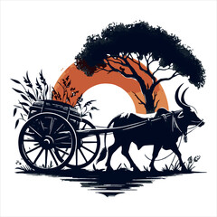 Fototapeta premium bullock cart wheel silhouette vector With White Background