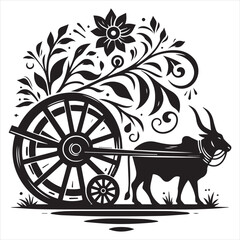 Fototapeta premium bullock cart wheel silhouette vector With White Background