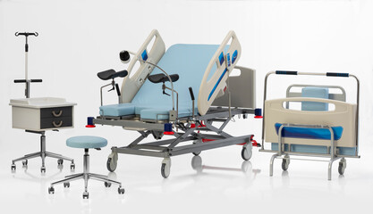 Functional Hospital and patient bed and medical supplies