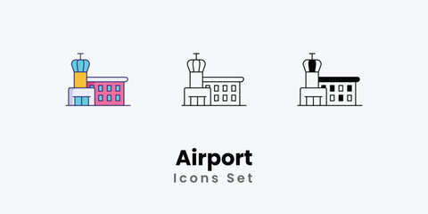 Airport Icons thin line and glyph vector icon stock illustration