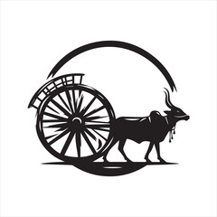 Fototapeta premium bullock cart wheel silhouette vector With White Background