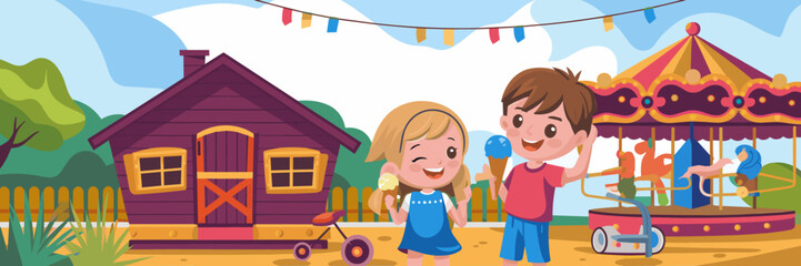 playground, park, play, child, vector, school, background, garden, kindergarten, summer, garden, illustration, cartoon, kid, baby, landscape, camp, cute, ice cream, candy, dessert, food, character, bo