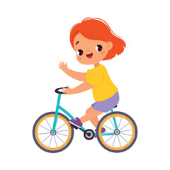 Girl Character Ride Bicycle Do Sport Vector Illustration