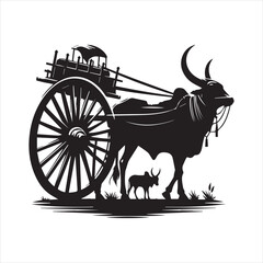 Fototapeta premium bullock cart wheel silhouette vector With White Background