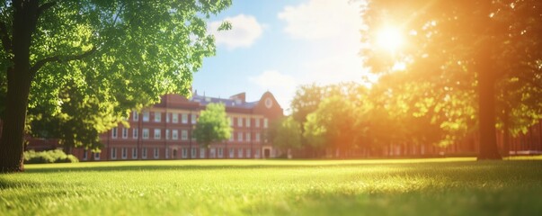 Beautiful college campus on a sunny day, defocused background