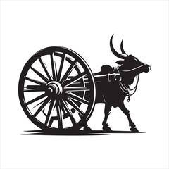Fototapeta premium bullock cart wheel silhouette vector With White Background
