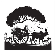 Fototapeta premium bullock cart wheel silhouette vector With White Background