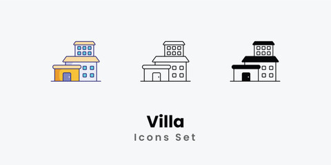 Villa Icons thin line and glyph vector icon stock illustration