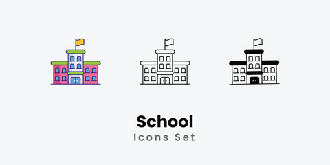 School Icons thin line and glyph vector icon stock illustration